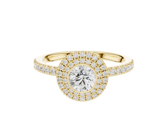 Luxury Hot Selling Gold Moissanite Halo Engagement Ring Pave Band Bridal Jewelry Elegant Wedding Ring Timeless Engagement Ring