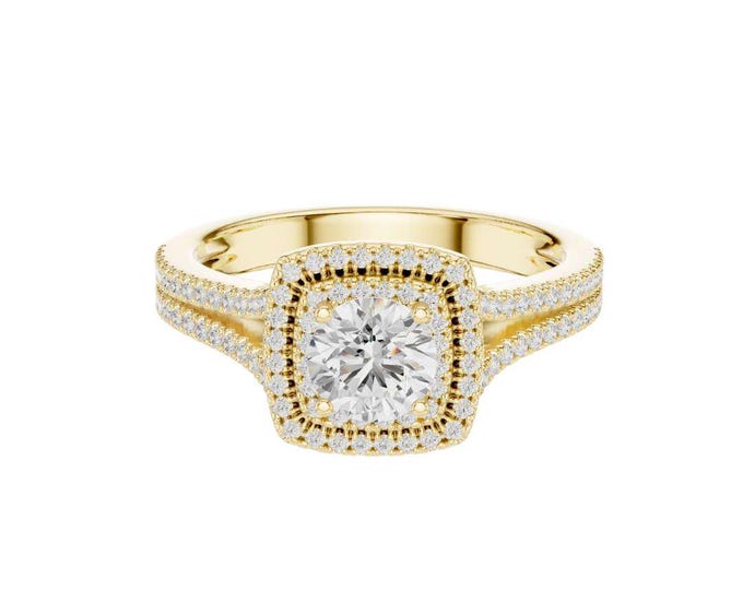 Double Halo Moissanite Bridal Ring Set with Round Cut Stones Sterling Silver with Gold Accent Elegant Wedding Jewelry Timeless Bridal Set