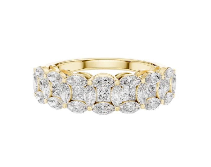 Elegant Gold Diamond Band Ring Sparkling Round Cut Wedding or Anniversary Gift Luxury Statement Jewelry For Loved One