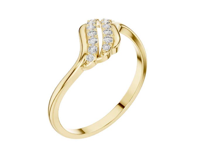 Round Moissanite Diamond Double Row Ring Elegant Curved Band Design Minimalist Statement Jewelry Sparkling Fine Gold Ring for Women