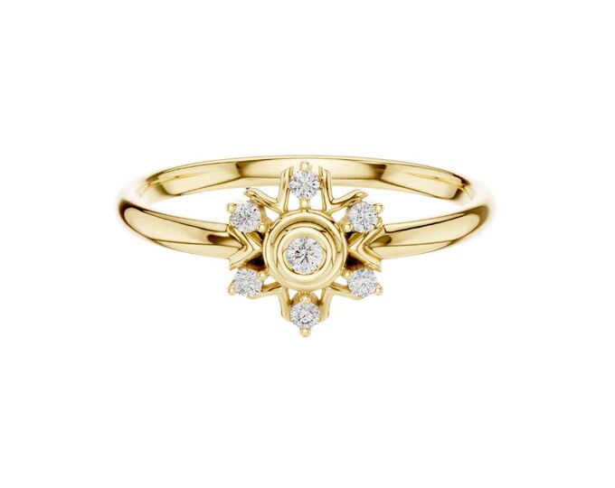Radiant Gold Ring with Moissanite Diamond Cluster in a Brilliant Sunburst Inspired Floral Design Dainty Fine Jewelry for Women