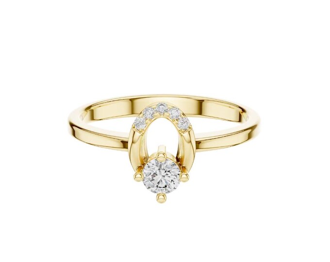 Unique Halo Design in Round Cut Solitaire Engagement Ring with Yellow Gold Modern Elegant Bridal Jewelry Gift for Loved One
