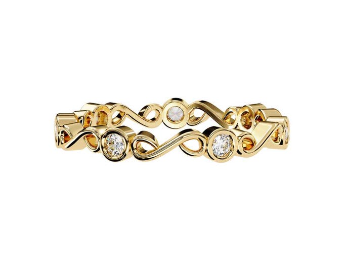 Infinity Twist Diamond Band in Yellow Gold Dainty Stacking Ring Elegant Symbolic Wedding Anniversary Jewelry Gift for Special One
