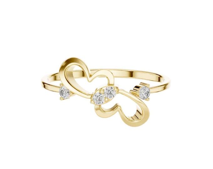 Stunning Interlocking Heart Ring with Moissanite Accents Symbol of Eternal Love Promise Ring Dainty Romantic Jewelry Elegant Jewelry Gift