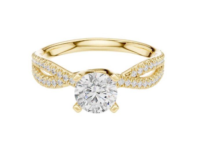 Sparkling Infinity Twist Engagement Ring Round Moissanite Center Pave Diamond Band Unique Gold Bridal Ring Dainty Wedding Ring for Her