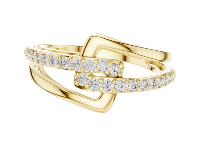 Delicate Gold Diamond Band Ring Modern Geometric Open Setting Dainty Promise Ring Minimalist Fine Jewelry Gift for Her Unique Ring