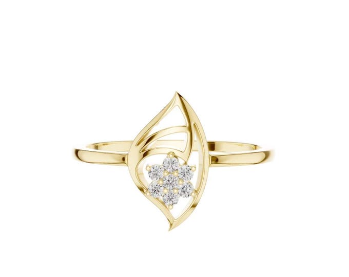 Classic Gold Leaf Ring with Sparkling Moissanite Flower Design Minimalist Jewelry Adjustable Size Stylish Lightweight Everyday Wear