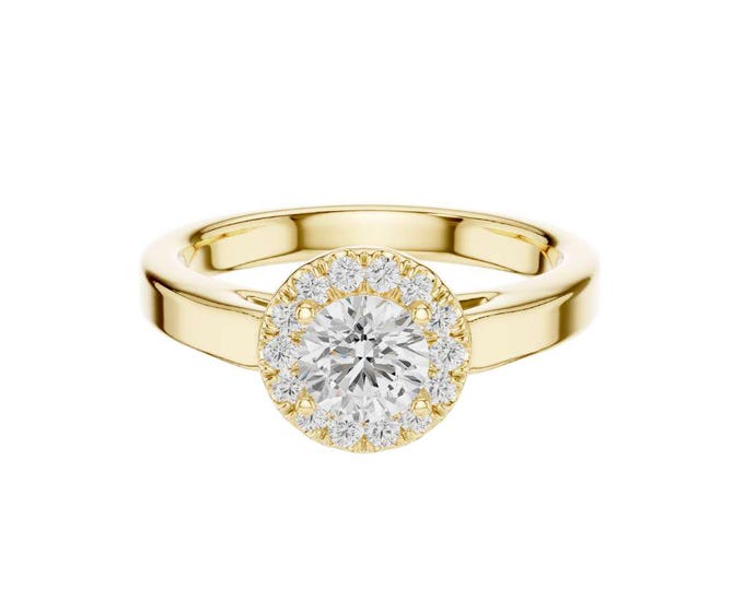 Halo Moissanite Ring: 14K Yellow Gold Solitaire Wedding Jewelry