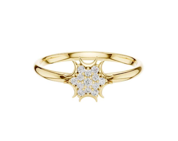 Elegant Gold Sunburst Diamond Cluster Ring Dainty Everyday Women’s Ring Unique Starburst Engagement Band Anniversary Promise Ring