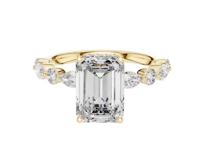 3.38 CT Emerald Cut Engagement Ring with Side Stones Elegant Gold, Rose Gold, or Sterling Silver Bridal Ring Classic Solitaire Ring