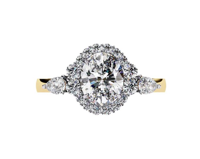 Sparkling Trendy Oval Cut Moissanite Halo Ring with Diamond Accents Classic Yellow Gold Bridal Jewelry Gift For Beautiful Girl