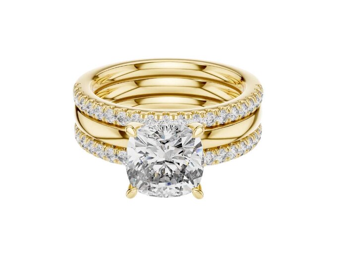 Cushion Cut Moissanite Bridal Ring Set: Sterling Silver Wedding Jewelry