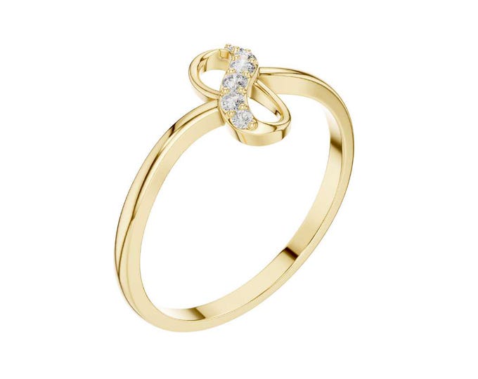 Round Moissanite Infinity Knot Ring Dainty Knot Promise Ring Minimalist Yellow Band Stackable Gold Ring for Her Symbolic Friendship Jewelry