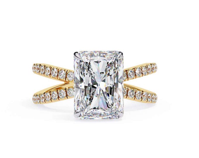 Elegant Radiant Cut Diamond Ring with Criss Cross Pave Band Elegant Solitaire Engagement Ring Unique Wedding Band Classic Fine Jewelry Gift