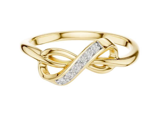 Infinity Knot Diamond Ring in 14k Yellow Gold Elegant Twisted Band with Sparkling Accents Symbol of Eternal Love Fine Jewelry Gift for Her