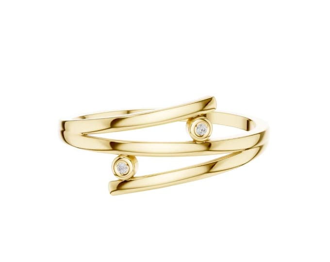 Open Gold Moissanite Ring Dainty Adjustable Gold Band with Two Stones Modern Minimalist Ring for Women Jewelry Everyday Stackable Ring