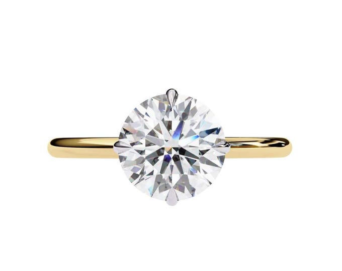 Sparkling Round Brilliant Cut Moissanite Solitaire Ring in Yellow Gold Classic 4 Prong Engagement Ring Timeless Minimalist Bridal Jewelry