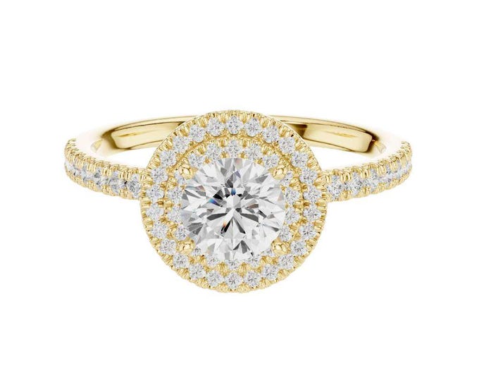 Latest Round Cut Moissanite Double Halo Anniversary Ring Sparkling Solitaire with Pave Band Luxury Elegant Bridal Jewelry Gift for Her
