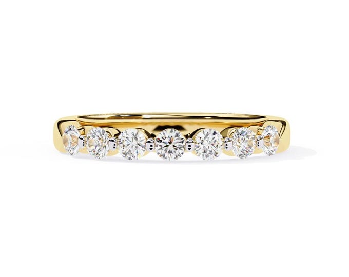 Unique Yellow Gold Ring Dainty Half Eternity Band with Brilliant Round Stones Modern Minimalist Wedding or Anniversary Gift for Her