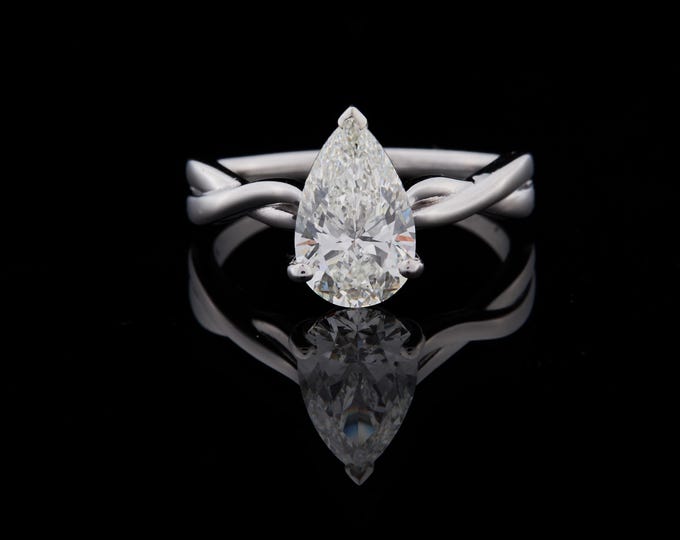 1.50 TCW Pear Shaped Moissanite Ring with Twisted Band Elegant Solitaire Ring Minimalist  Bridal Jewelry Timeless Promise Ring Gift