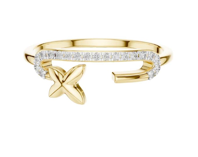 Stylish Gold-Plated Adjustable Ring with Dazzling Crystal Accents and Chic Butterfly Design Elegant Open Band Jewelry for Women and Girls