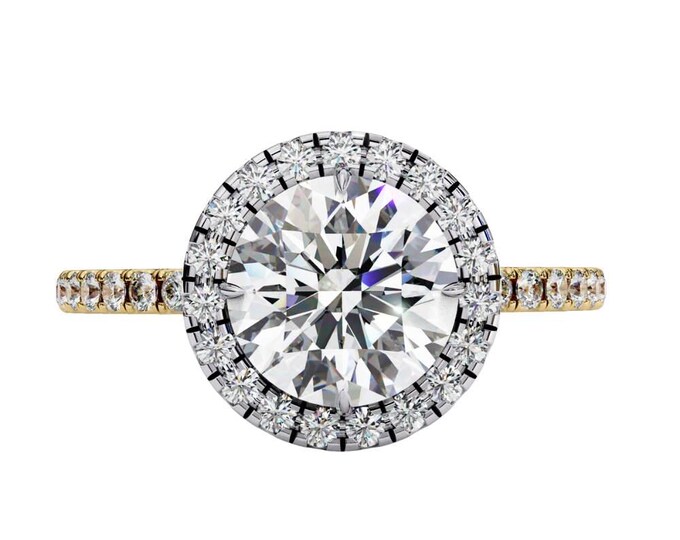 2.90 TCW Round Cut Moissanite Double Halo Ring Classic Solitaire Ring with Dainty Diamond Band Custom Vintage Inspired Fine Bridal Jewelry