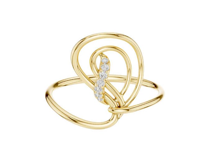 Round Moissanite Infinity Knot Ring Unique Geometric Diamond Accent Ring Dainty Minimalist Promise Ring Modern Art Jewelry Gift for Her