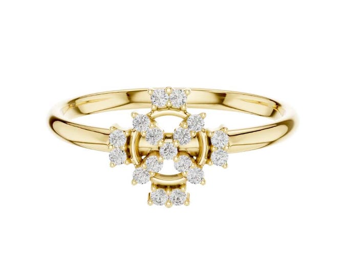 0.085 CT Gold Diamond Cross Ring  Round Brilliant Cut Cluster Setting Dainty Religious Jewelry Vintage Style Promise Ring for Women
