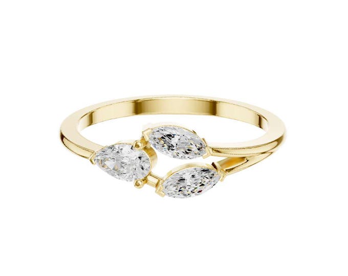 Gold cluster ring with pear and marquise Moissanite stones dainty three stone elegant ring minimalist gold band for women modern jewelry