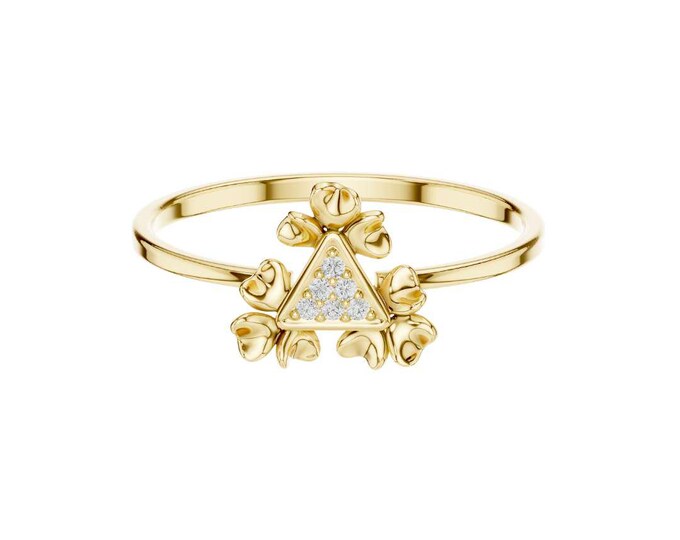 Minimalist Moissanite Round Cut Triangle Ring with Delicate Floral Accents Elegant Geometric Jewelry for  Women Jewelry For Bride