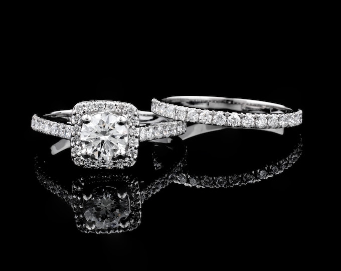 2.00 CT Cushion Cut Halo Engagement Ring Set Sterling Silver CZ Wedding Band and Bridal Ring Duo Elegant Anniversary or Proposal Jewelry