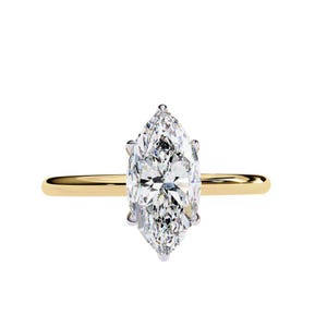 Anillo solitario de diamante de talla marquesa, anillo minimalista de aniversario de oro, joyería nupcial delicada, elegante regalo de boda o propuesta para ella