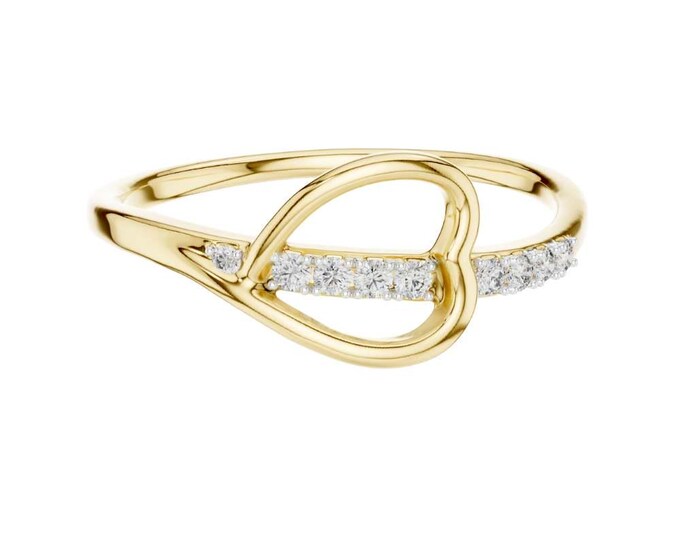 Gold Heart Ring with Diamond Accents  Dainty Open Heart Promise Ring, Minimalist Gold Ring, Anniversary or Valentine’s Gift for Her
