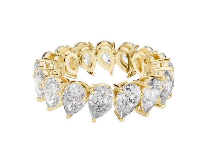 Gold Pear Cut Moissanite Diamond Eternity Band Ring Diamond Full Eternity Wedding Band Classic or Stacking Jewelry for Women