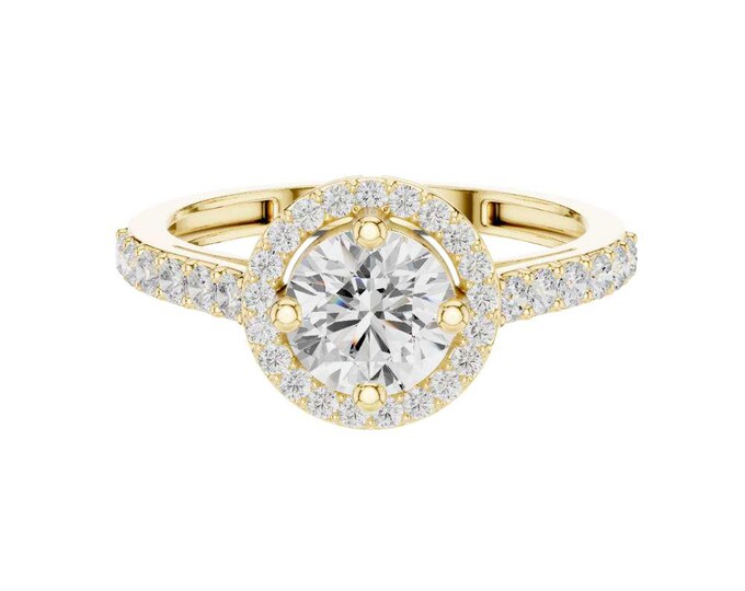 Custom Luxury Round cut Halo Moissanite Ring with Gold Pave Band Elegant Bridalset Jewelry Classic Elegant Wedding Ring Gift for Her