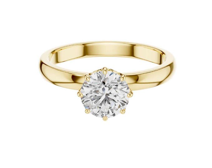 Solitaire Diamond Ring Round Cut Moissanite Ring Dainty Gold Wedding Band Minimalist Promise Ring Ethical Diamond Alternative Ring Jewelry