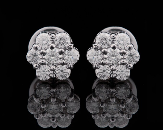 0.45 CT Round Cut Button Prong Moissanite 14k Solid White Gold Diamond Earring Halo Set Studs Earrings Wedding Anniversary Gift For Her.