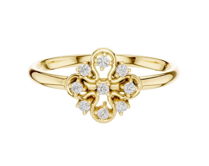 0.054 CT Gold Diamond Floral Ring Dainty Cluster Ring Round Brilliant Cut Diamonds Elegant Vintage Style Promise Ring Unique Jewelry Gift