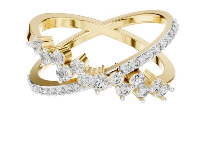 Elegant Criss Cross Gold Diamond Ring Modern Pavé and Prong Setting Crossover Band Dainty Stacking Fine Jewelry Luxury Promise Ring