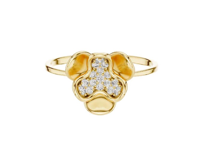 Round Moissanite Dog Nose Ring with Crystal Pet Lover Jewelry Puppy Nose Ring Animal Paw Print Ring Dog Mom Gift Unique Pet Memorial Jewelry