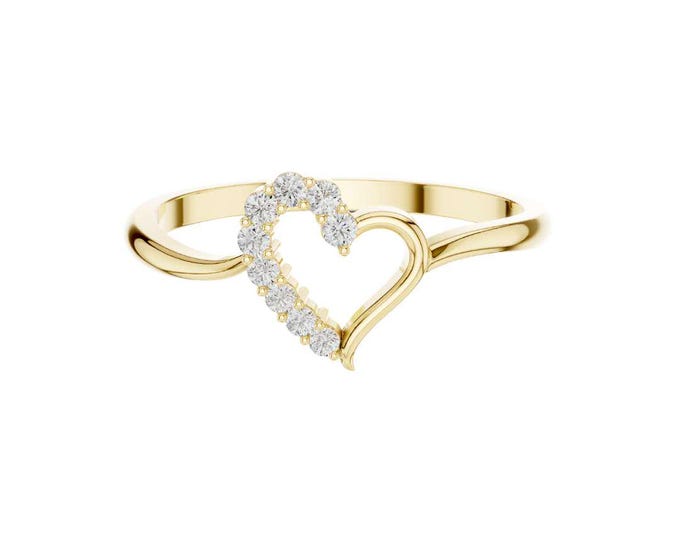 Dainty Round Moissanite Heart Gold Ring with Stones Romantic Promise Ring Minimalist Love Ring Multi Plated Wedding Jewelry Gift for Her