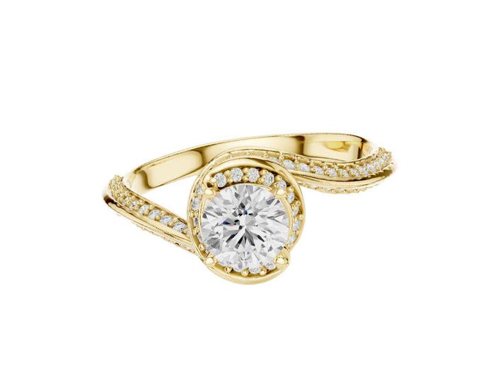 Halo Moissanite Ring: Twisted Pave Band, Sterling Silver Bridalset