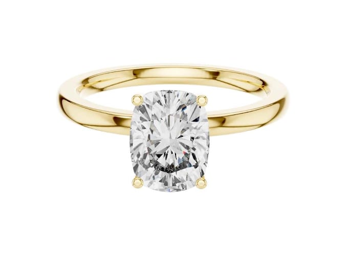2.072 CT Cushion Cut Solitaire Engagement Ring 14K Yellow Gold Classic Solitaire Setting Minimalist Gold Band with Cushion Cut  Ring for Her