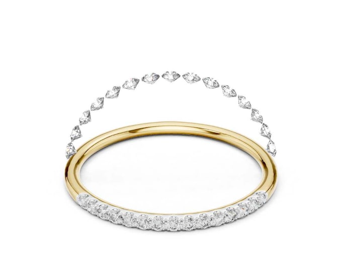 Two Tone Moissanite Stacking Ring in Yellow and White Gold Eternity Band Elegant Jewelry for Anniversary Wedding or Special Occasion Gift