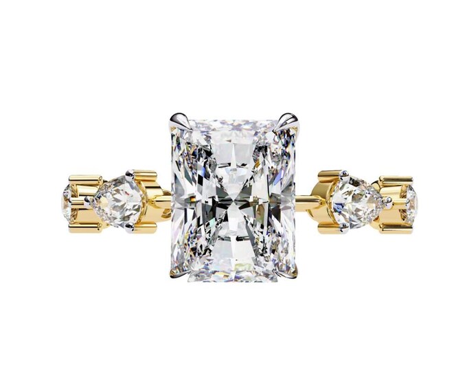 Luxurious Elegant Radiant Cut Moissanite Ring Gold Diamond Side Stone Band Luxury Solitaire Engagement Ring Bridal Jewelry Anniversary Gift