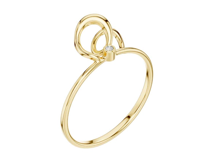 Round Moissanite Diamond Double Loop Ring Minimalist Figure Eight Design Delicate Thin Gold Band Modern Elegant Stackable Ring for Women