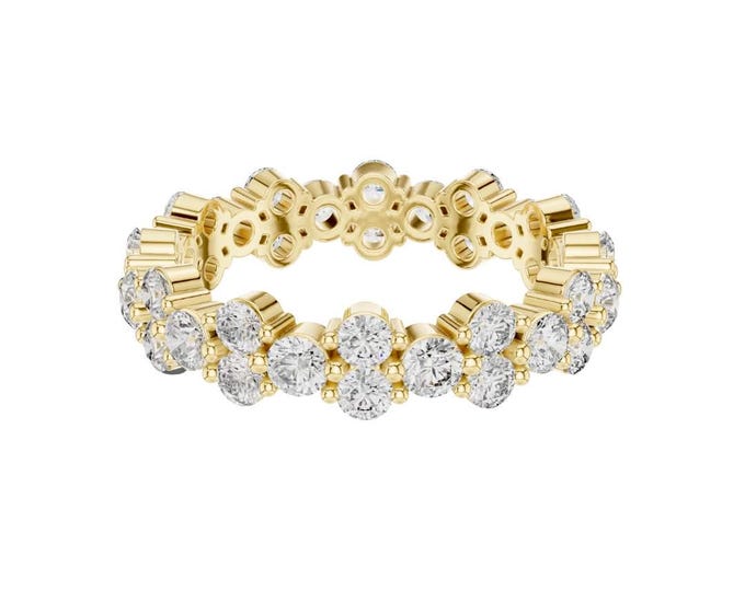 Gold Diamond Eternity Band Women’s Wedding Ring Elegant Round Cut Moissanite Full Circle Anniversary Band Dainty Stacking Ring Jewelry Gift