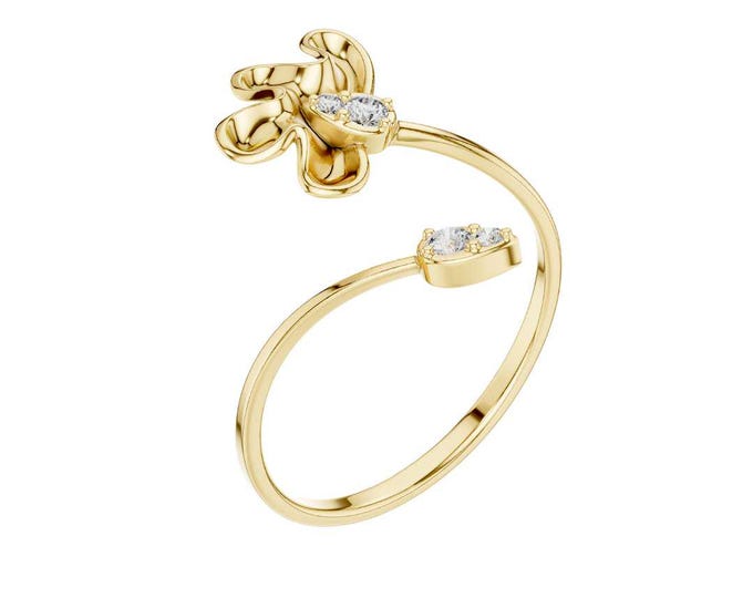 Delicate Round moissanite Flower Open Ring Minimalist Adjustable Floral Band Handmade Nature Inspired Jewelry Elegant Gift for Her