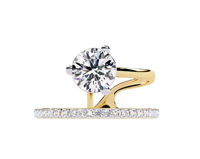 Modern Two Piece Gold Engagement Ring Set Unique Asymmetrical Design Dainty Diamond Wedding Band Elegant Fine Jewelry Gift for Her