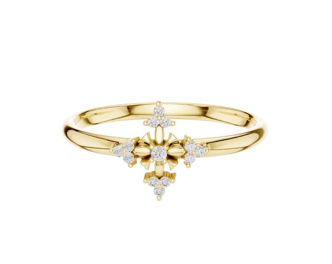 Premium Moissanite Diamond Starburst Ring Dainty 14k Gold Ring Vintage Inspired Diamond Ring Unique Minimalist Engagement Ring Gift for Her
